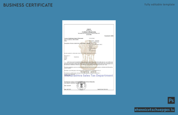 Indien, Maharashtra: Beispiel einer Steuerregistrierungsbescheinigung (Word- und PDF-Datei)